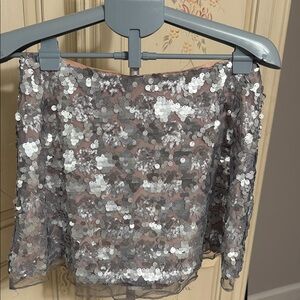 L'ATISTE Silver Sequin Mini Skirt